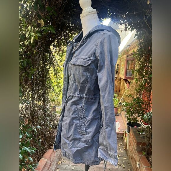 AMERICAN EAGLE DISTRESSED CANVAS UTILITY JACKET HOODED PARKA COAT FADED GRAY S - Picture 7 of 13